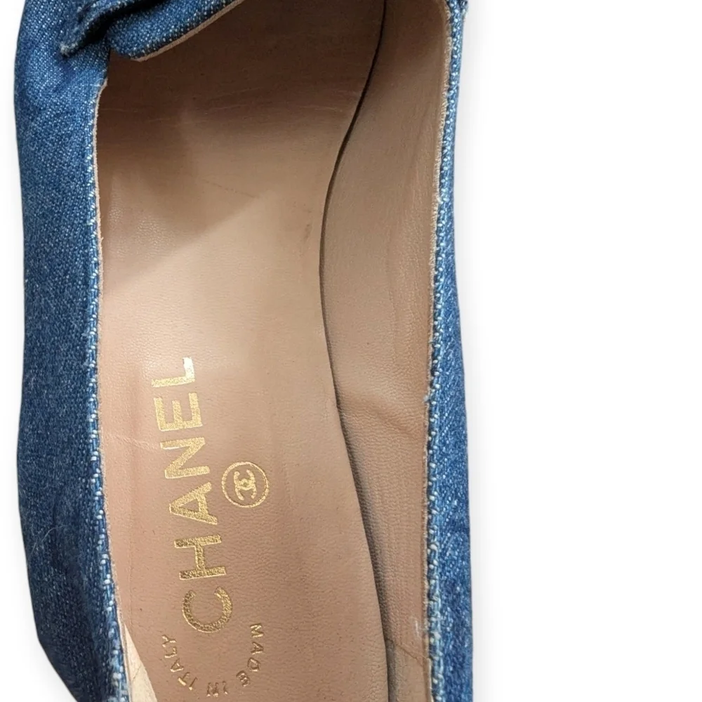 Vintage Y2K Chanel Denim Loafers Rare Designer Luxury Slip-On Shoes Flats Sz 10